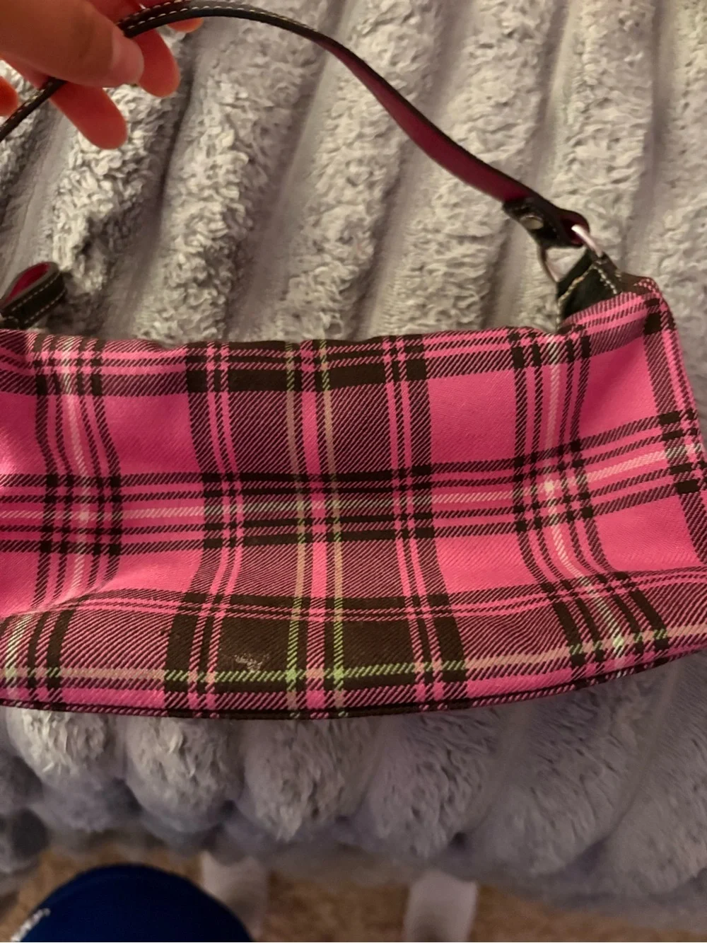 Vintage Y2K Coach Tartan Plaid Wool Mini Baguette Bag Pouch Made in Turkey
